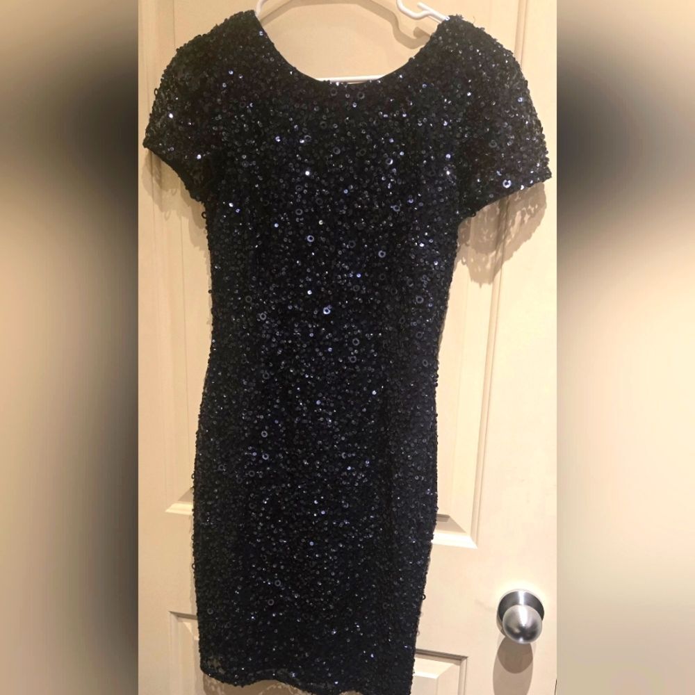 Adrianna Pappell Midnight Blue cocktail dress.